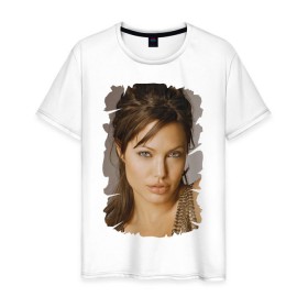 Мужская футболка хлопок с принтом Анджелина Джоли в Екатеринбурге, 100% хлопок | прямой крой, круглый вырез горловины, длина до линии бедер, слегка спущенное плечо. | Тематика изображения на принте: angelina jolie | анджелина джоли | кинозвезда