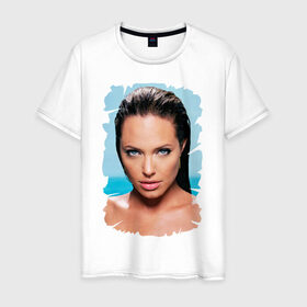 Мужская футболка хлопок с принтом Анджелина Джоли в Екатеринбурге, 100% хлопок | прямой крой, круглый вырез горловины, длина до линии бедер, слегка спущенное плечо. | 