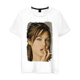 Мужская футболка хлопок с принтом Анджелина Джоли в Екатеринбурге, 100% хлопок | прямой крой, круглый вырез горловины, длина до линии бедер, слегка спущенное плечо. | angelina jolie | анджелина джоли | кинозвезда