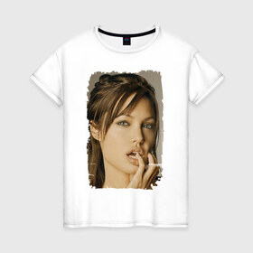Женская футболка хлопок с принтом Анджелина Джоли в Екатеринбурге, 100% хлопок | прямой крой, круглый вырез горловины, длина до линии бедер, слегка спущенное плечо | angelina jolie | анджелина джоли | кинозвезда