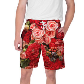Мужские шорты 3D с принтом Цветы в Екатеринбурге,  полиэстер 100% | прямой крой, два кармана без застежек по бокам. Мягкая трикотажная резинка на поясе, внутри которой широкие завязки. Длина чуть выше колен | flower | девушкам | розы | цветочки | цветы