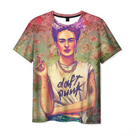Мужская футболка 3D с принтом Фрида в Екатеринбурге, 100% полиэфир | прямой крой, круглый вырез горловины, длина до линии бедер | девушка | искусство | кало | фрида | цветы