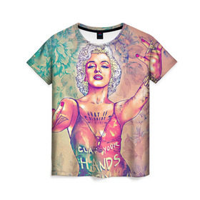 Женская футболка 3D с принтом Монро в Екатеринбурге, 100% полиэфир ( синтетическое хлопкоподобное полотно) | прямой крой, круглый вырез горловины, длина до линии бедер | девушка | кино | мерлин | монро | мэрилин | цветы