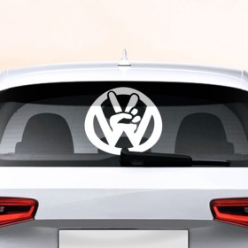 Наклейка на авто - для заднего стекла с принтом Volkswagen в Екатеринбурге, ПВХ | Точные размеры наклейки зависят от выбранного изображения (ширина не больше 75 мм, высота не больше 45 мм) | Тематика изображения на принте: автобренд | лого | машина | фольксваген