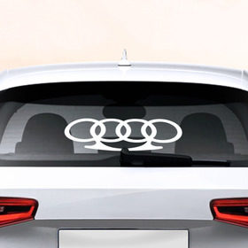 Наклейка на авто - для заднего стекла с принтом Audi в Екатеринбурге, ПВХ | Точные размеры наклейки зависят от выбранного изображения (ширина не больше 75 мм, высота не больше 45 мм) | Тематика изображения на принте: автобренд | ауди | лого | машина