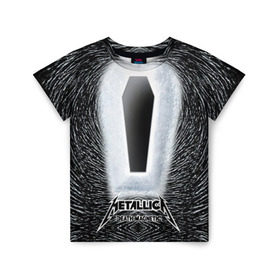 Детская футболка 3D с принтом METALLICA в Екатеринбурге, 100% гипоаллергенный полиэфир | прямой крой, круглый вырез горловины, длина до линии бедер, чуть спущенное плечо, ткань немного тянется | металлика