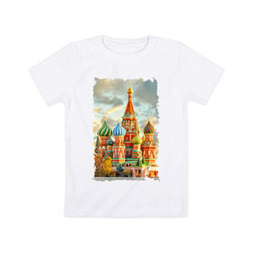 Детская футболка хлопок с принтом Собор Василия Блаженного в Екатеринбурге, 100% хлопок | круглый вырез горловины, полуприлегающий силуэт, длина до линии бедер | красная площадь | кремль | москва | осень | россия
