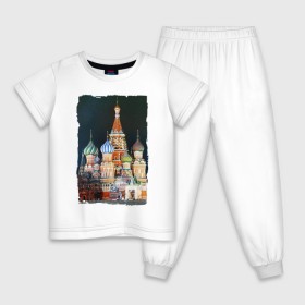 Детская пижама хлопок с принтом Собор Василия Блаженного в Екатеринбурге, 100% хлопок |  брюки и футболка прямого кроя, без карманов, на брюках мягкая резинка на поясе и по низу штанин
 | 