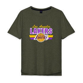 Мужская футболка хлопок Oversize с принтом Los Angeles Lakers в Екатеринбурге, 100% хлопок | свободный крой, круглый ворот, “спинка” длиннее передней части | basketball | lakers | баскетболл | лос анджелес | нба