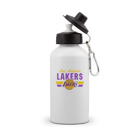 Бутылка спортивная с принтом Los Angeles Lakers в Екатеринбурге, металл | емкость — 500 мл, в комплекте две пластиковые крышки и карабин для крепления | Тематика изображения на принте: basketball | lakers | баскетболл | лос анджелес | нба