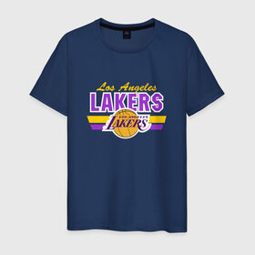 Мужская футболка хлопок с принтом Los Angeles Lakers в Екатеринбурге, 100% хлопок | прямой крой, круглый вырез горловины, длина до линии бедер, слегка спущенное плечо. | basketball | lakers | баскетболл | лос анджелес | нба