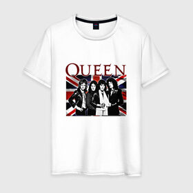 Мужская футболка хлопок с принтом Queen band в Екатеринбурге, 100% хлопок | прямой крой, круглый вырез горловины, длина до линии бедер, слегка спущенное плечо. | england | freddie | mercury | queen   легендарная рок группаqueen | фредди меркьури