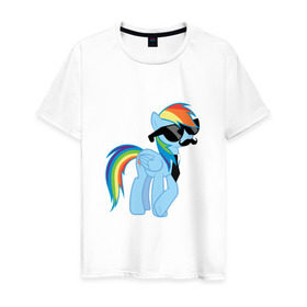 Мужская футболка хлопок с принтом Rainbow Dash в Екатеринбурге, 100% хлопок | прямой крой, круглый вырез горловины, длина до линии бедер, слегка спущенное плечо. | mlp | pony | rainbow dash | пони | радуга | рэйнбоу | усы