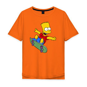 Мужская футболка хлопок Oversize с принтом Барт на скейте в Екатеринбурге, 100% хлопок | свободный крой, круглый ворот, “спинка” длиннее передней части | барт на скейте bart simpson симпсон скейтборд