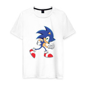 Мужская футболка хлопок с принтом Sonic the Hedgehog в Екатеринбурге, 100% хлопок | прямой крой, круглый вырез горловины, длина до линии бедер, слегка спущенное плечо. | sonic | sonic the hedgehogсега | олдскул | соник