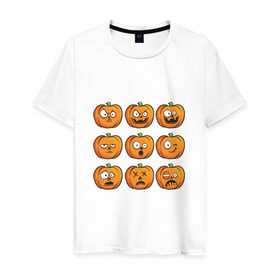 Мужская футболка хлопок с принтом Набор тыкв (Хеллоуин) в Екатеринбурге, 100% хлопок | прямой крой, круглый вырез горловины, длина до линии бедер, слегка спущенное плечо. | halloween | мистика | смайл | тыква | ужас | хеллоуин