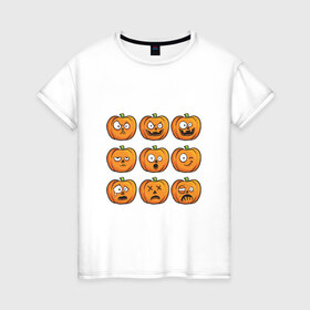Женская футболка хлопок с принтом Набор тыкв (Хеллоуин) в Екатеринбурге, 100% хлопок | прямой крой, круглый вырез горловины, длина до линии бедер, слегка спущенное плечо | halloween | мистика | смайл | тыква | ужас | хеллоуин
