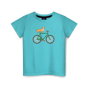 Детская футболка хлопок с принтом Корги на велосипеде в Екатеринбурге, 100% хлопок | круглый вырез горловины, полуприлегающий силуэт, длина до линии бедер | Тематика изображения на принте: велосипед | корги | собака