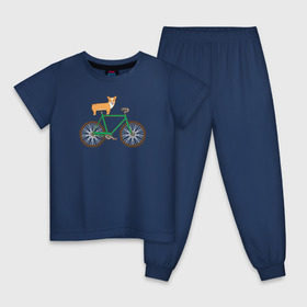 Детская пижама хлопок с принтом Корги на велосипеде в Екатеринбурге, 100% хлопок |  брюки и футболка прямого кроя, без карманов, на брюках мягкая резинка на поясе и по низу штанин
 | Тематика изображения на принте: велосипед | корги | собака
