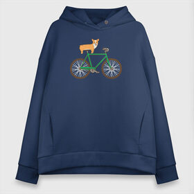 Женское худи Oversize хлопок с принтом Корги на велосипеде в Екатеринбурге, френч-терри — 70% хлопок, 30% полиэстер. Мягкий теплый начес внутри —100% хлопок | боковые карманы, эластичные манжеты и нижняя кромка, капюшон на магнитной кнопке | велосипед | корги | собака