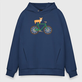Мужское худи Oversize хлопок с принтом Корги на велосипеде в Екатеринбурге, френч-терри — 70% хлопок, 30% полиэстер. Мягкий теплый начес внутри —100% хлопок | боковые карманы, эластичные манжеты и нижняя кромка, капюшон на магнитной кнопке | Тематика изображения на принте: велосипед | корги | собака