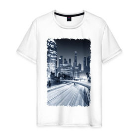 Мужская футболка хлопок с принтом Ночной город в Екатеринбурге, 100% хлопок | прямой крой, круглый вырез горловины, длина до линии бедер, слегка спущенное плечо. | америка | мегаполис | ночь | столица | сша