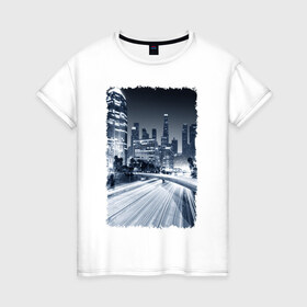 Женская футболка хлопок с принтом Ночной город в Екатеринбурге, 100% хлопок | прямой крой, круглый вырез горловины, длина до линии бедер, слегка спущенное плечо | америка | мегаполис | ночь | столица | сша