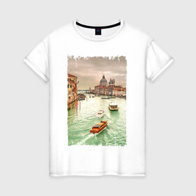 Женская футболка хлопок с принтом Венеция в Екатеринбурге, 100% хлопок | прямой крой, круглый вырез горловины, длина до линии бедер, слегка спущенное плечо | венеция | город на воде | италия