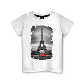 Детская футболка хлопок с принтом Эйфелева башня в Екатеринбурге, 100% хлопок | круглый вырез горловины, полуприлегающий силуэт, длина до линии бедер | Тематика изображения на принте: france | paris | париж | франция | эйфелева башня