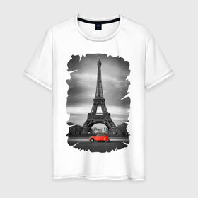 Мужская футболка хлопок с принтом Эйфелева башня в Екатеринбурге, 100% хлопок | прямой крой, круглый вырез горловины, длина до линии бедер, слегка спущенное плечо. | Тематика изображения на принте: france | paris | париж | франция | эйфелева башня