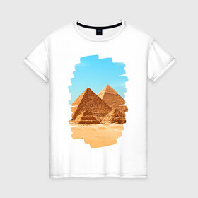 Женская футболка хлопок с принтом Египетские пирамиды в Екатеринбурге, 100% хлопок | прямой крой, круглый вырез горловины, длина до линии бедер, слегка спущенное плечо | великие пирамиды | гиза | египет | каир | пустыня