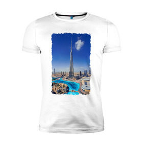 Мужская футболка премиум с принтом Бурдж-Халифа (Дубай) в Екатеринбурге, 92% хлопок, 8% лайкра | приталенный силуэт, круглый вырез ворота, длина до линии бедра, короткий рукав | dubai | арабские эмираты | башня халифа | мегаполис