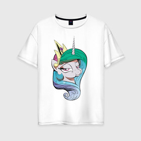 Женская футболка хлопок Oversize с принтом Princess Celestia в Екатеринбурге, 100% хлопок | свободный крой, круглый ворот, спущенный рукав, длина до линии бедер
 | celestia | mlp | pony | unicorn | пони | селестия