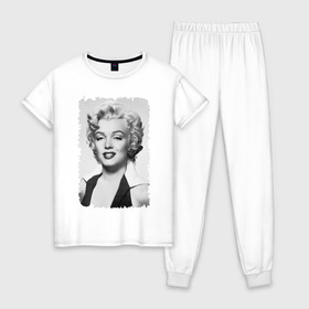 Женская пижама хлопок с принтом Мэрилин Монро (Marilyn Monroe) в Екатеринбурге, 100% хлопок | брюки и футболка прямого кроя, без карманов, на брюках мягкая резинка на поясе и по низу штанин | marilyn monroe | актриса | мэрилин монро | певица