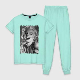 Женская пижама хлопок с принтом Marilyn Monroe в Екатеринбурге, 100% хлопок | брюки и футболка прямого кроя, без карманов, на брюках мягкая резинка на поясе и по низу штанин | marilyn monroe | актриса | мэрилин монро | певица