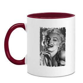 Кружка двухцветная с принтом Marilyn Monroe в Екатеринбурге, керамика | объем — 330 мл, диаметр — 80 мм. Цветная ручка и кайма сверху, в некоторых цветах — вся внутренняя часть | marilyn monroe | актриса | мэрилин монро | певица