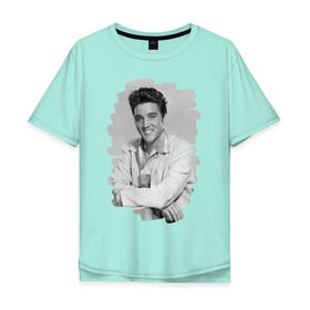 Мужская футболка хлопок Oversize с принтом Elvis Presley в Екатеринбурге, 100% хлопок | свободный крой, круглый ворот, “спинка” длиннее передней части | Тематика изображения на принте: elvis presley | король | рок н ролл | элвис пресли