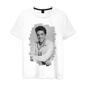 Мужская футболка хлопок с принтом Elvis Presley в Екатеринбурге, 100% хлопок | прямой крой, круглый вырез горловины, длина до линии бедер, слегка спущенное плечо. | elvis presley | король | рок н ролл | элвис пресли