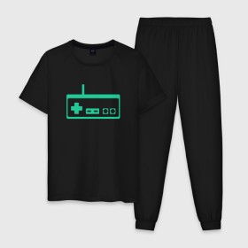 Мужская пижама хлопок с принтом GamePad Nintendo classic в Екатеринбурге, 100% хлопок | брюки и футболка прямого кроя, без карманов, на брюках мягкая резинка на поясе и по низу штанин
 | 