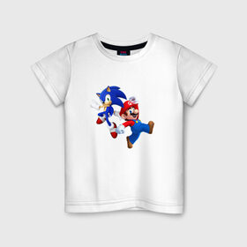 Детская футболка хлопок с принтом Sonic and Mario в Екатеринбурге, 100% хлопок | круглый вырез горловины, полуприлегающий силуэт, длина до линии бедер | nintendo | марио | нинтендо