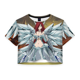 Женская футболка 3D укороченная с принтом Fairy tail в Екатеринбурге, 100% полиэстер | круглая горловина, длина футболки до линии талии, рукава с отворотами | anime | fairy tail | аниме | фейри тейл | хвост феи