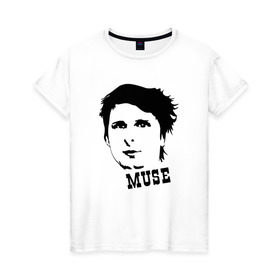 Женская футболка хлопок с принтом Muse в Екатеринбурге, 100% хлопок | прямой крой, круглый вырез горловины, длина до линии бедер, слегка спущенное плечо | солист группы musemuse