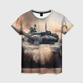 Женская футболка 3D с принтом Танк в Екатеринбурге, 100% полиэфир ( синтетическое хлопкоподобное полотно) | прямой крой, круглый вырез горловины, длина до линии бедер | армия | войска | сила | танк | танки | танкист | танковые войска