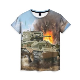 Женская футболка 3D с принтом Танк в Екатеринбурге, 100% полиэфир ( синтетическое хлопкоподобное полотно) | прямой крой, круглый вырез горловины, длина до линии бедер | армия | войска | сила | танк | танки | танкист | танковые войска