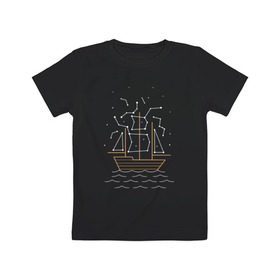 Детская футболка хлопок с принтом Звездный корабль в Екатеринбурге, 100% хлопок | круглый вырез горловины, полуприлегающий силуэт, длина до линии бедер | волны | звезды | корабль | море | паруса | созвездия