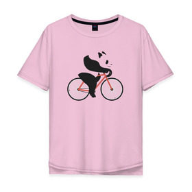 Мужская футболка хлопок Oversize с принтом Панда на велосипеде в Екатеринбурге, 100% хлопок | свободный крой, круглый ворот, “спинка” длиннее передней части | Тематика изображения на принте: панда