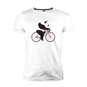 Мужская футболка премиум с принтом Панда на велосипеде в Екатеринбурге, 92% хлопок, 8% лайкра | приталенный силуэт, круглый вырез ворота, длина до линии бедра, короткий рукав | Тематика изображения на принте: панда