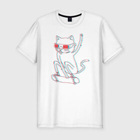 Мужская футболка премиум с принтом Кот скейтбордист в Екатеринбурге, 92% хлопок, 8% лайкра | приталенный силуэт, круглый вырез ворота, длина до линии бедра, короткий рукав | борд | кот | кошки | очки | скейтборд | стерео | экстрим