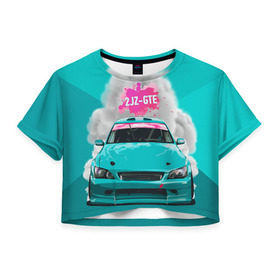 Женская футболка 3D укороченная с принтом 2 JZ GTE в Екатеринбурге, 100% полиэстер | круглая горловина, длина футболки до линии талии, рукава с отворотами | 2jz gte | altezza | drift | jdm | toyota | альтеза | гонка | ждм
