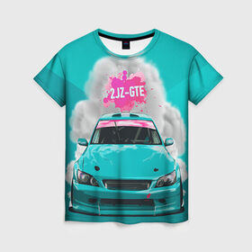 Женская футболка 3D с принтом 2 JZ GTE в Екатеринбурге, 100% полиэфир ( синтетическое хлопкоподобное полотно) | прямой крой, круглый вырез горловины, длина до линии бедер | 2jz gte | altezza | drift | jdm | toyota | альтеза | гонка | ждм